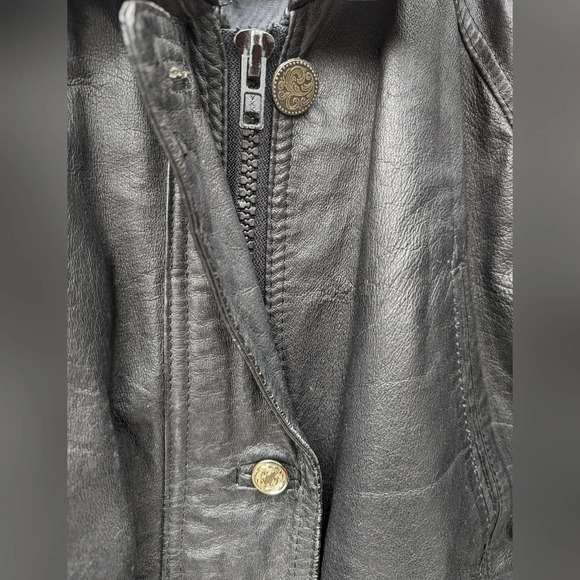 Vintage Pelle Cuir Black Leather Jacket Zipper  & Button Front - Men's Large - Picture 4 of 8
